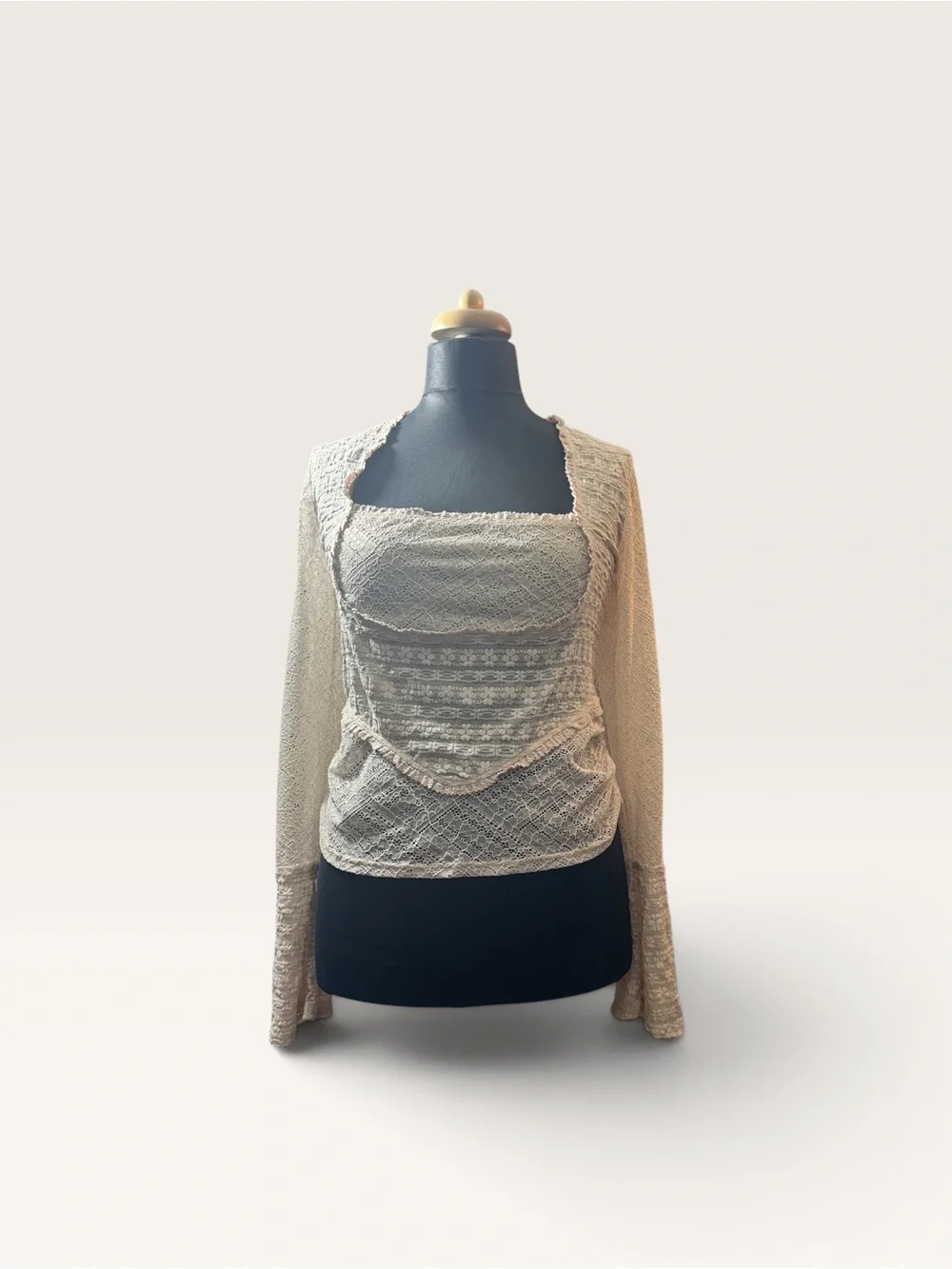 Free People Cream Lace Off-the-Shoulder Knit Top